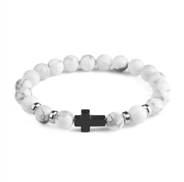 cross bead bracelet white stones